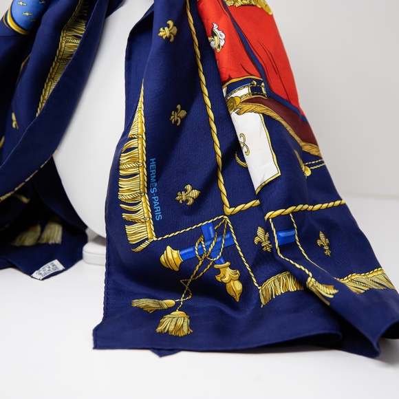 Hermes La Reale La Galere Silk Chiffon Print Pattern Square Scarf Shawl Blue Red - Picture 4 of 6